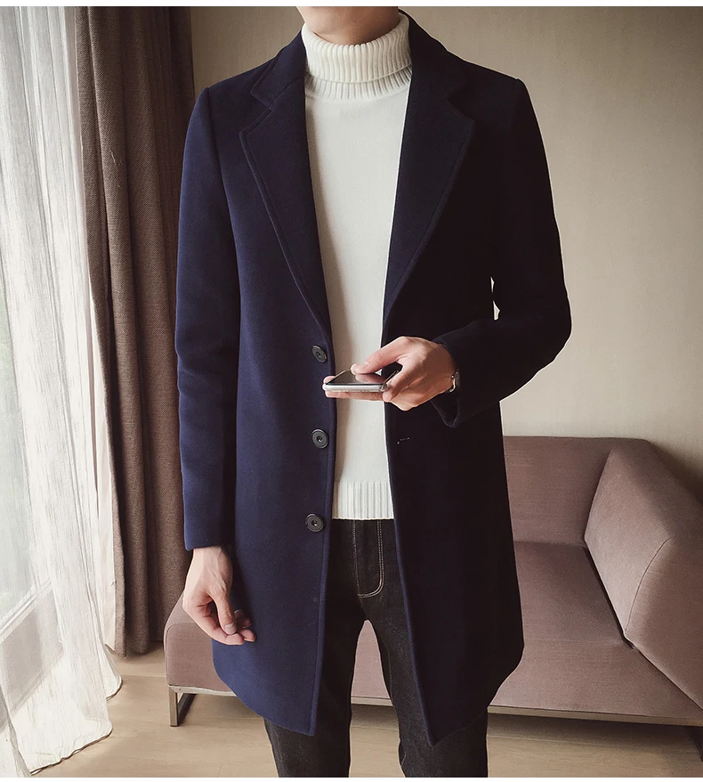 Fashion Autumn Winter Men Slim Long Jacket Solid Color Plus Size Trench Coat_voghion.com