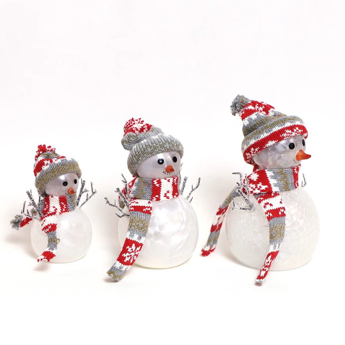 Small led light pre-lit up sliver glass christmas xmas snowman figurine decoration ornaments for christmas new year home decor manufacture