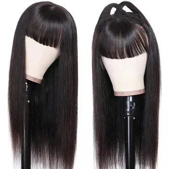 13x4 Brazilian Virgin Frontal Wigs With Bangs Human Hair Lace Front With 360 Frontal HD Straight Lace Front Wigs With Baby Hair