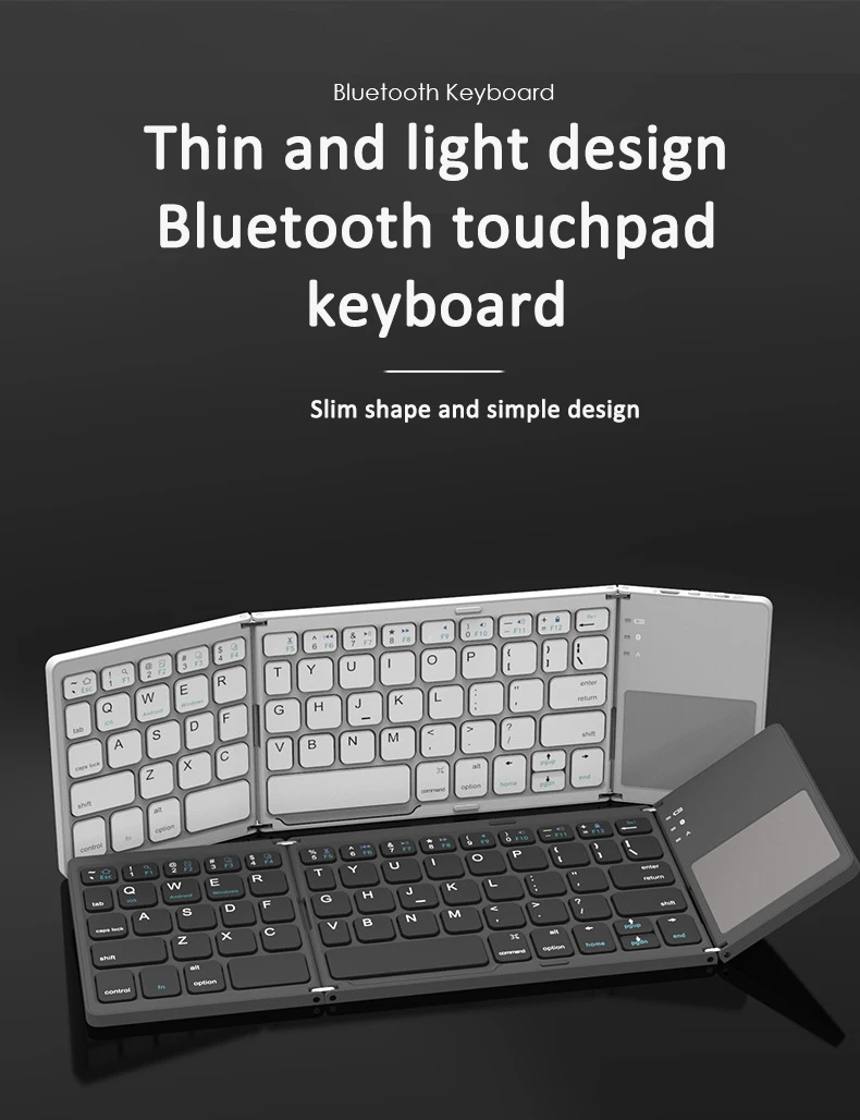 Tri Fold Wireless Keyboard with Touchpad Wireless 140mAh Rechargeable Mini Keypad For Windows Android IOS MAC