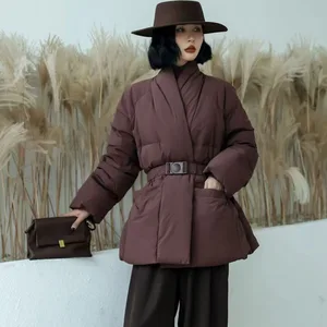 Winter Fashion Waistband Thickened Womens Down Jacket with Belt