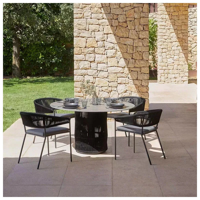 Aluminum outdoor garden dinning set leisure rope patio dinning set customized dinning table and chair
