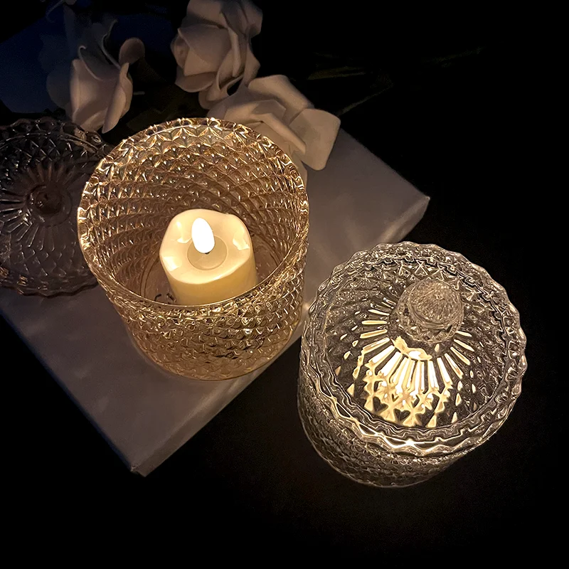 Elegant Diamond Patterned Premium Glass Candle Jars with Lids for Aesthetic Home Decor