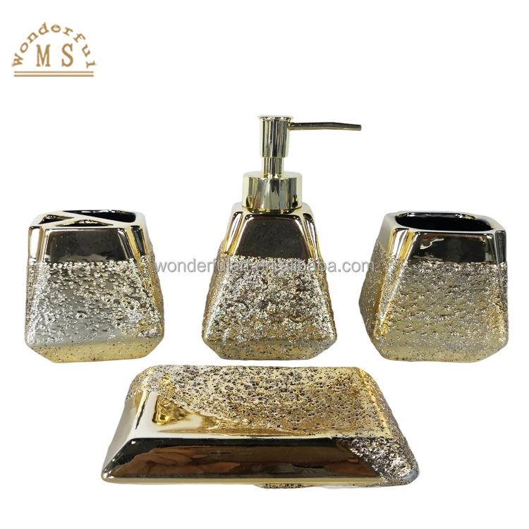 Golden ceramic Soap Dispenser Gift modern Style Bathroom accessories Sets for daily shower Homeware