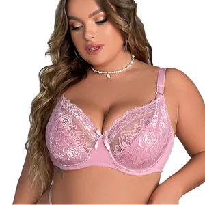 D Cup Women Plus Size Wire Free Convertible Straps Breathable One-Piece Solid Sexy Lace High Quality Bra