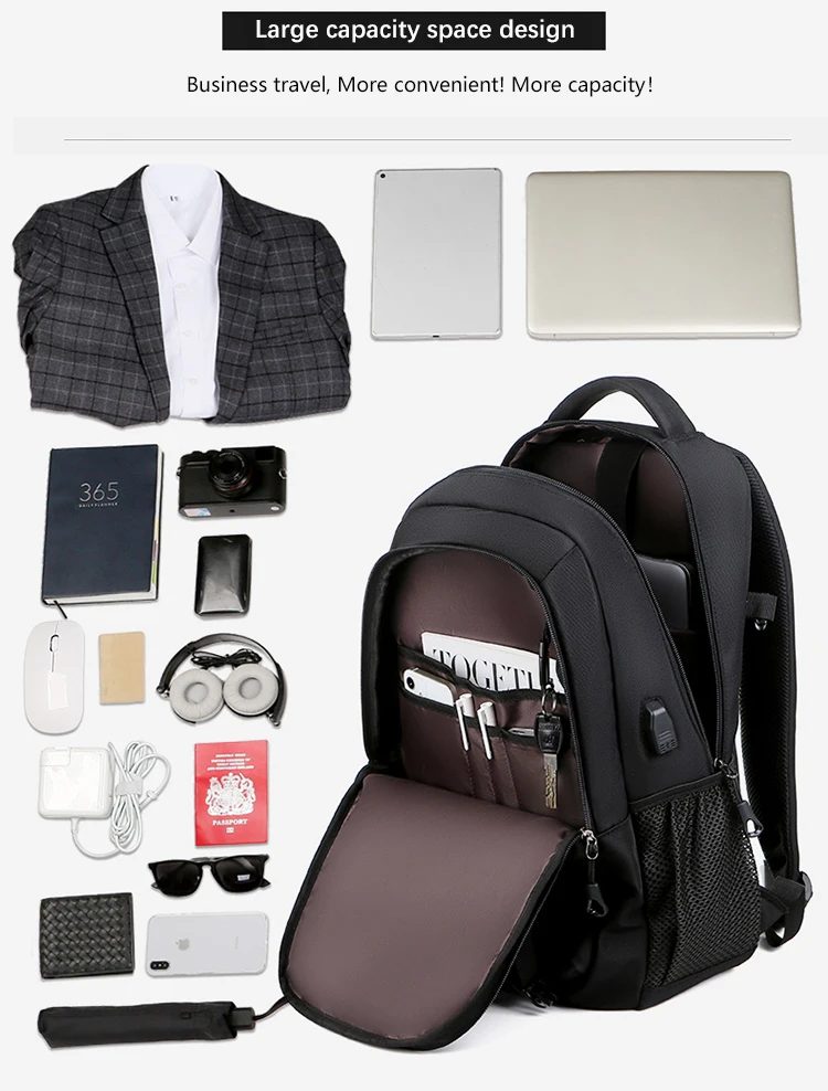 Wholesaler Waterproof Black Leather Office School Bagpack Anti Theft