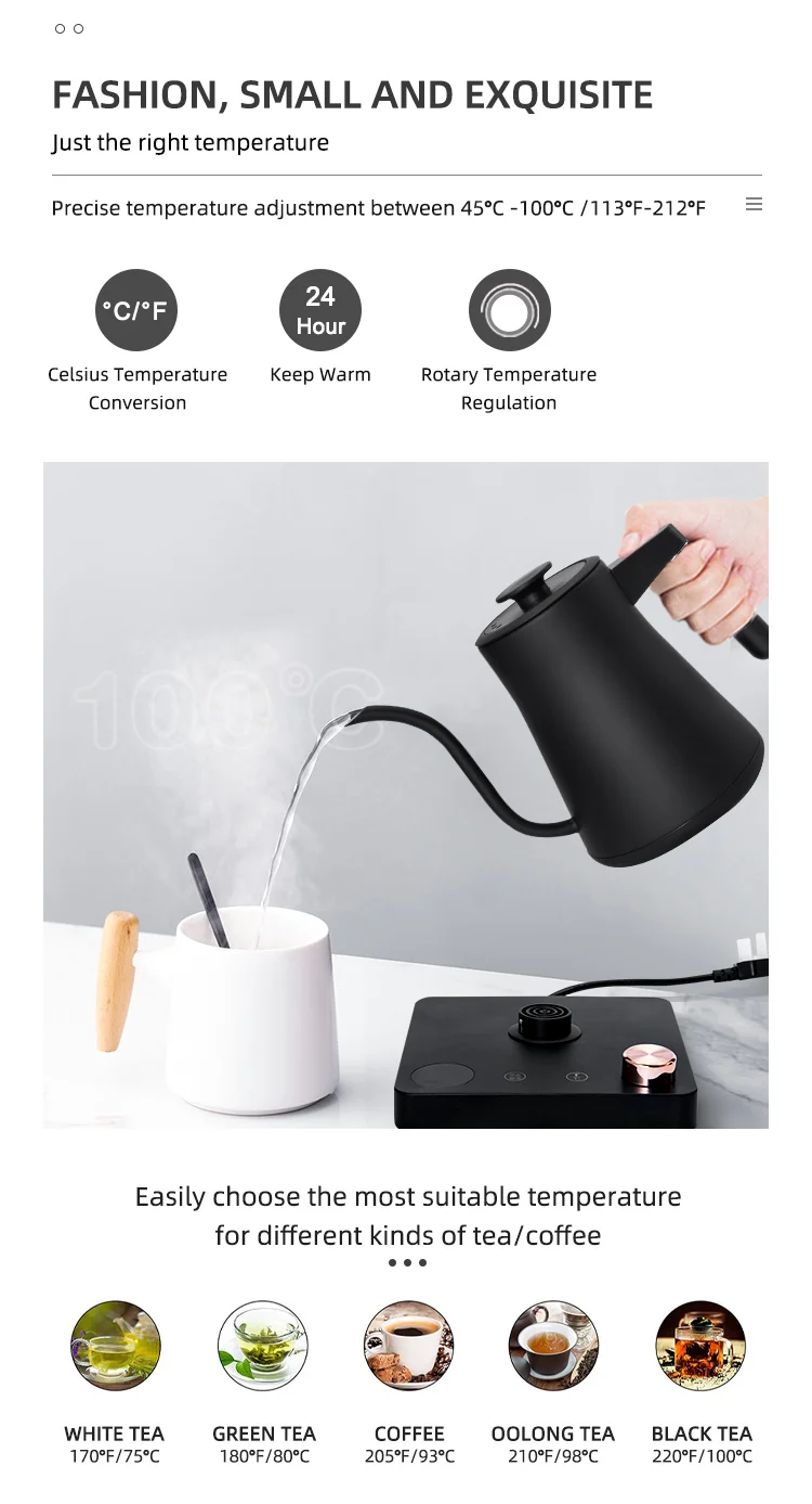 Gooseneck Coffee Electric Kettle. Base Detachable,Customizable Control Panel Function Buy Smeg