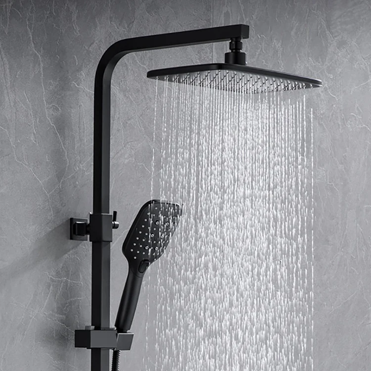 Conjunto de sistema de cabezal de ducha tipo lluvia para baño expuesto montado en la pared, color negro mate, latón