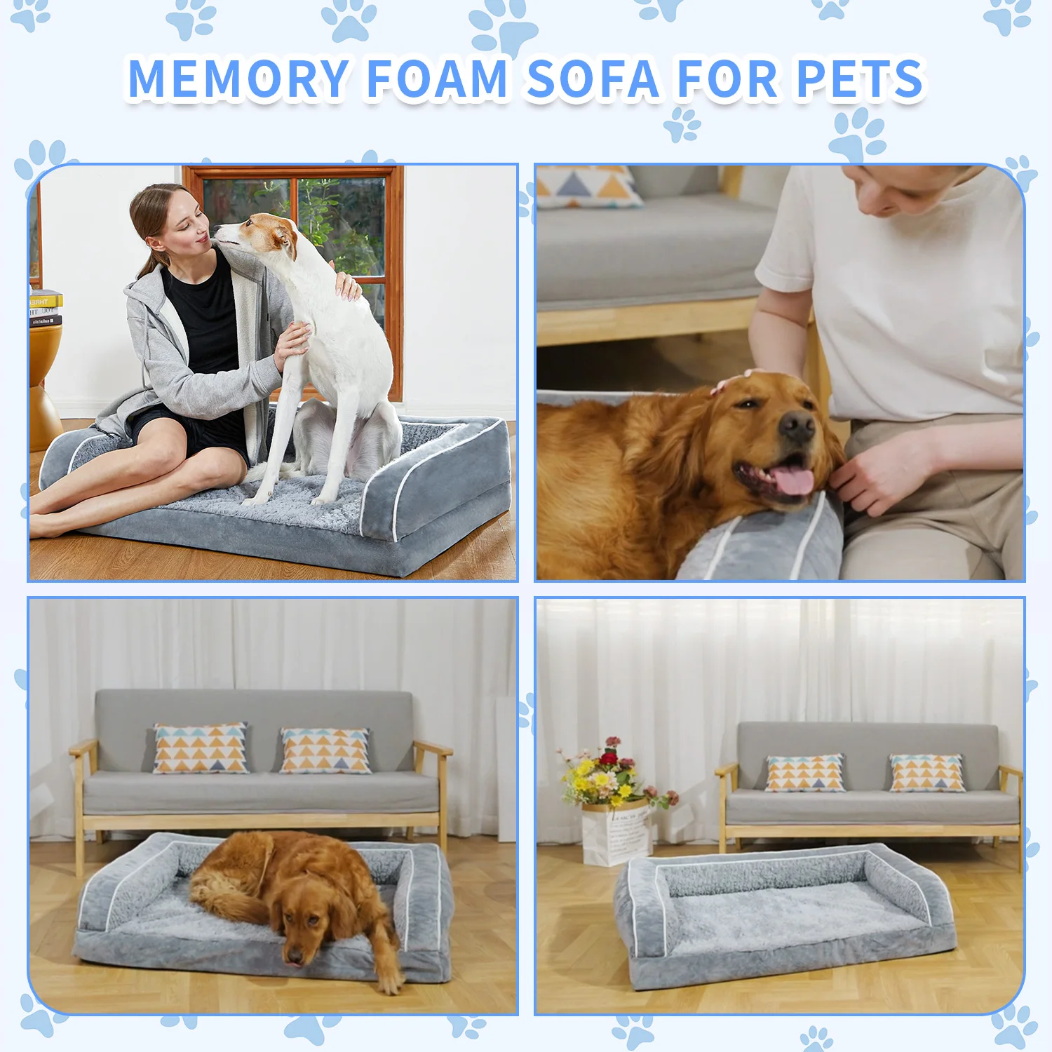 OEM & ODM xl xxl faux fur soft heavy duty extra large orthopedic egg crate memory foam dog pet sofa bed with sides supplier