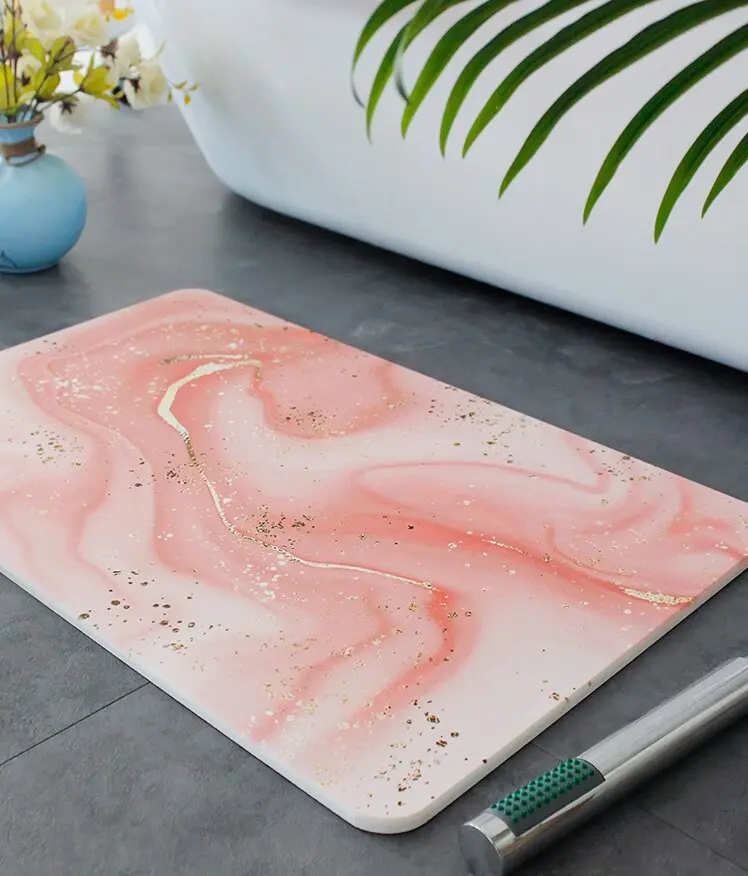 Non Slip Stone Bath Mat Marble Print Drying Mat For Kitchen Counter Water Absorbent Bath Mat factory