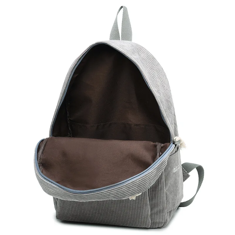 creazrise women fashion school bags mini thicken corduroy backpacks gray Student School Backpack for Teenage Girl Corduroy Gray Soft Fabric Backpack  School Bag Corduroy Backpack