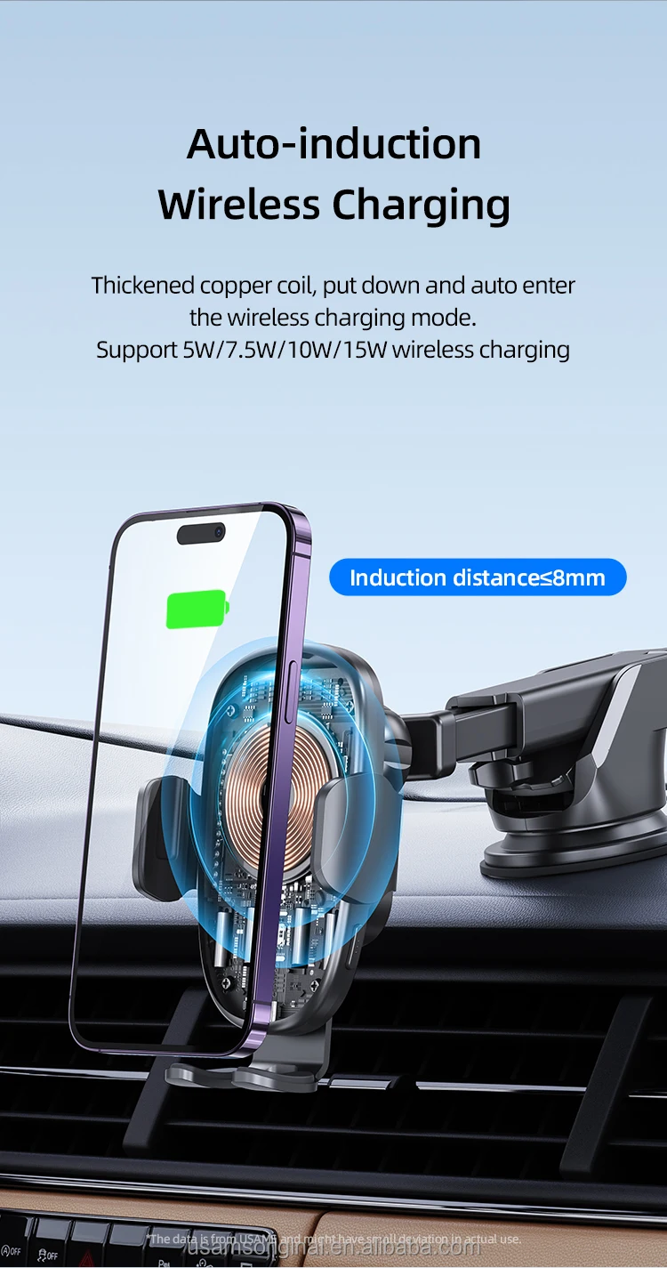 Cd187 Usams 15w Wireless Charging Car Holder With Colorful Light For