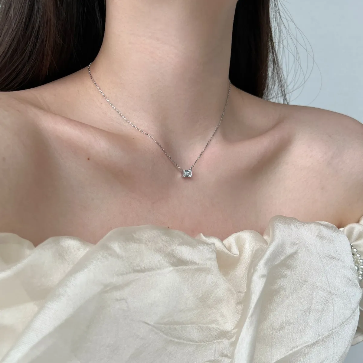 KAKODIY Elegant Jewelry Fancy 925 Sterling Silver Cubic Zirconia Necklace Ruby Emerald Square Pendant Women's Necklace detail 5