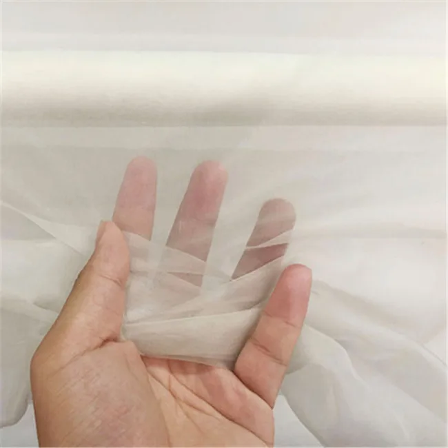 High Quality Ivory Standard Bleached in Stock Plain Solid Color Pure Silk Organza Fabric for Wedding Dress Stiff