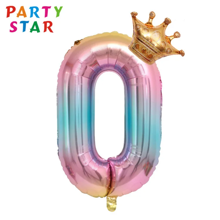 Foil Happy Birthday Party 32 Inch Numbers 0-9 Gradient Crown Birthday Decoration Balloons