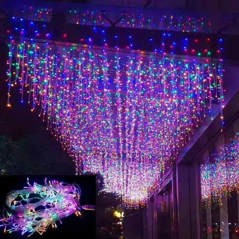 LED Starry Waterfall Waterproof Curtain Color String Light Shopping Mall Outdoor Engineering Decorative Light