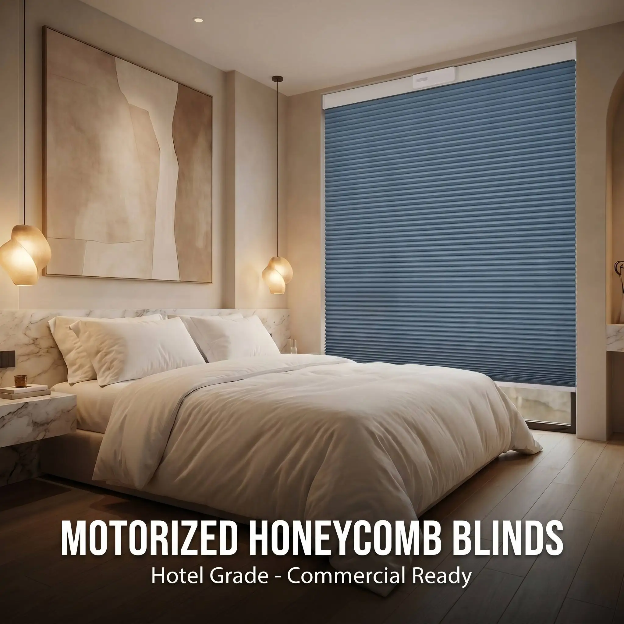 Stores motorisés à cellules hexagonales sur mesure, style simple pour une utilisation quotidienne, sans cordon, sans fil, avec télécommande, isolation thermique, protection contre les UV, sur mesure, OEM