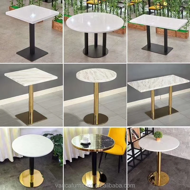 Hot Sale Restaurant Marble Dining Table Snack Shop Table With Metal Base  Wholesale