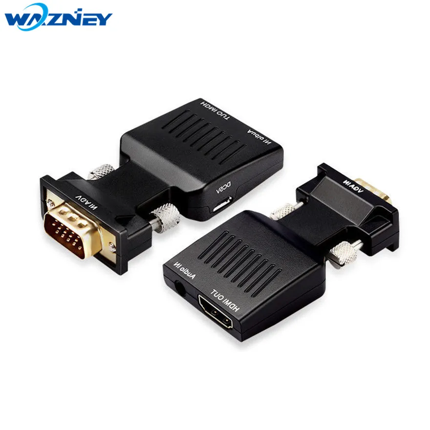 VGA to HDMI Converter Plug Adapter Male to Female Lead with Audio Output Cable Micro Power Port 1080P Signal Output for Computer
