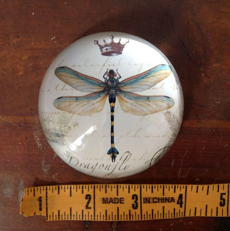 Circular Glass Dragonfly Paperweight MH-F0491