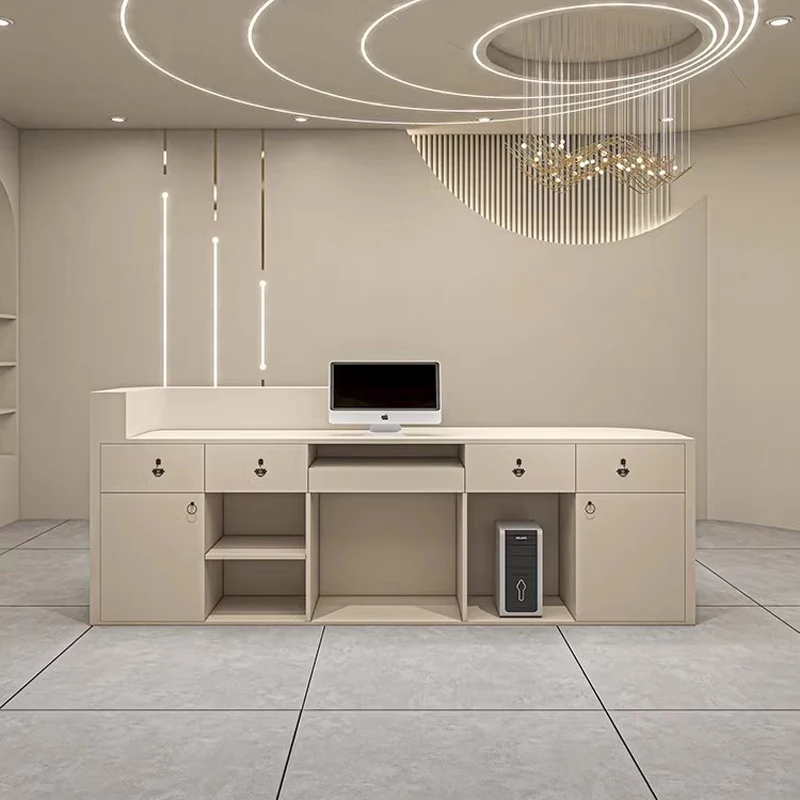 Modern Wood Office Furniture Set with Reception Desk & Tables for Commercial Use in Hotels Gyms Bars 3
