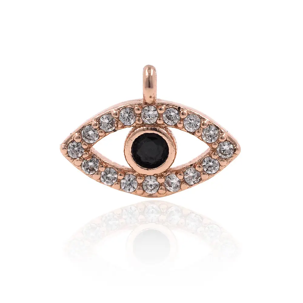 CZ7774 Mini Good Luck & Protection Symbol 18K Gold Plated Cz Evil Black Eye Charm, Tiny Micro Pave Eye Charm Pendant