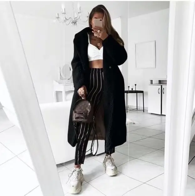 Wish Ebay Winter Hot Selling Long Overcoat Khaki Plus Size Sherpa Coat for Ladies