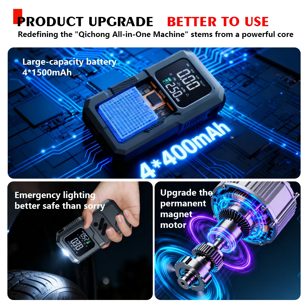 8000mAh 1000A Portable Emergency Jump Starter with Tire Inflators 150PSI Car Jump Starter Power Bank Battery Jump Starter - view 5