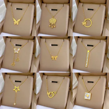 AC Jewelry 18K Gold-Plated Heart-Shaped Pendant Necklace Link Chain Trendy Star Pattern Featuring Diamond Weddings Parties
