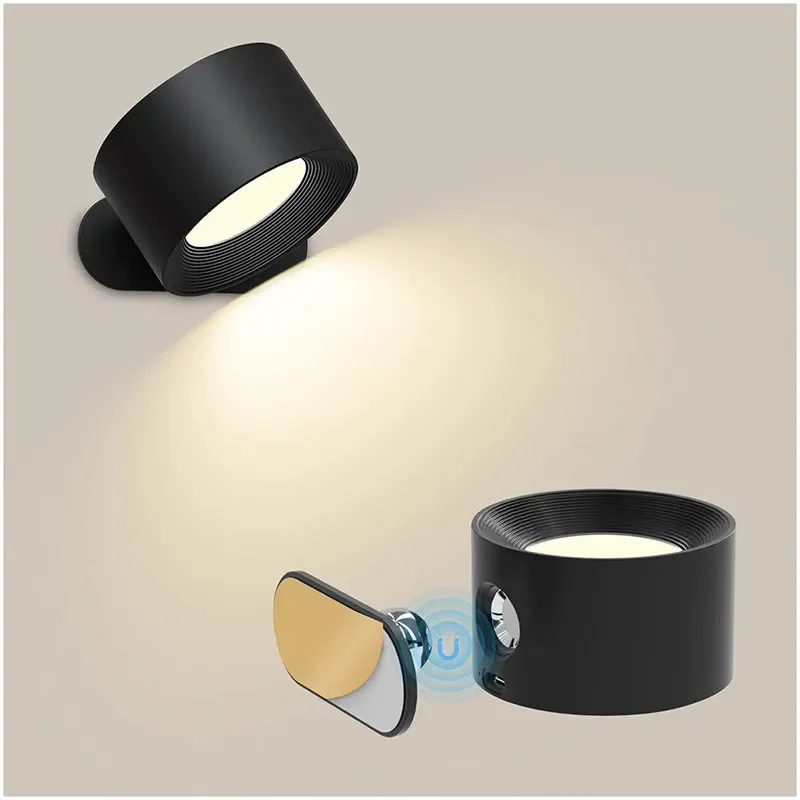 New USB Rechargeable 360 Degree Rotate Magnetic Wall Lamp Touch Control LED Mounted Reading Wall Light for Bedroom