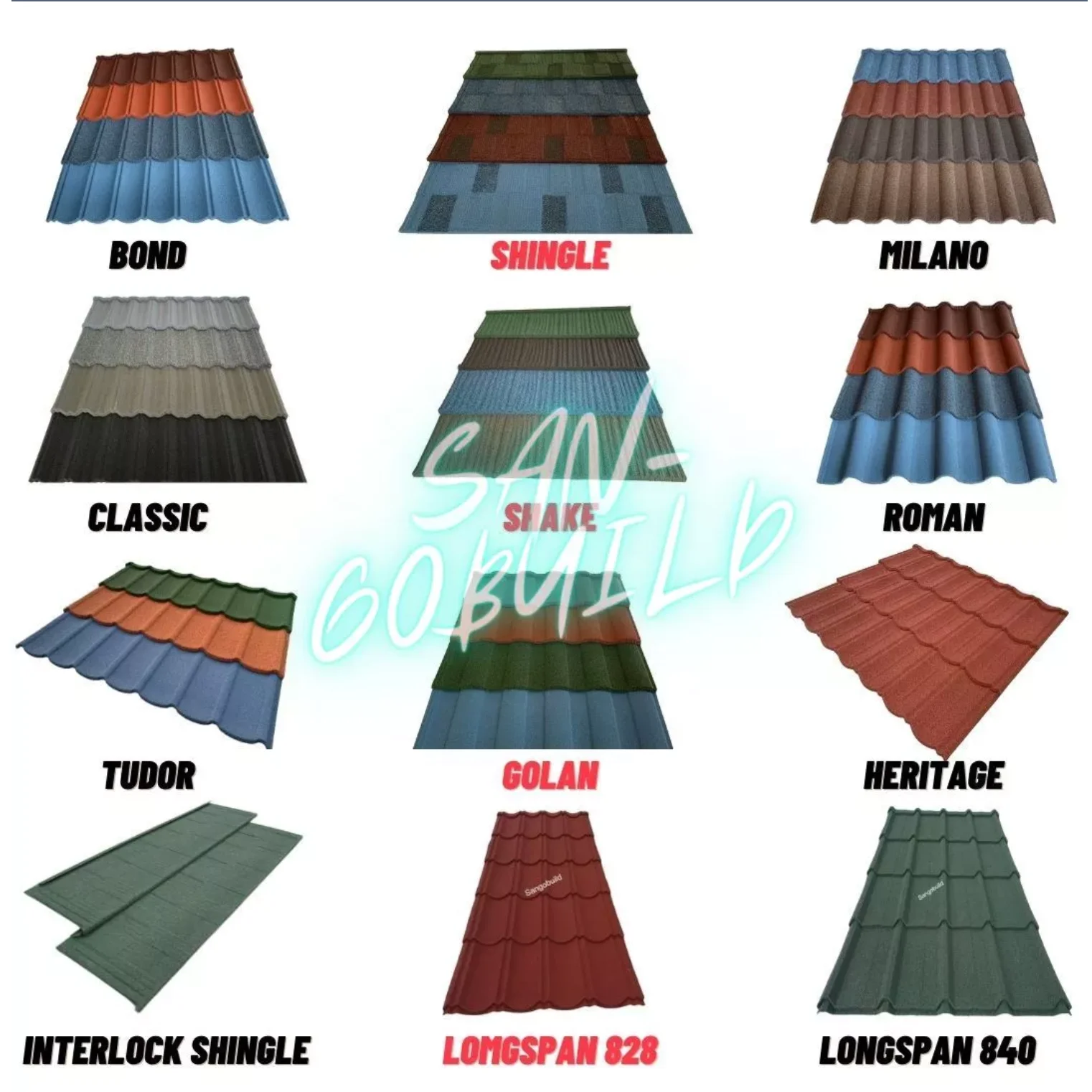Sangobuild New Roofing Materials Sheet Long Size Tejas Tuile Toiture Stone Coated Corrugated