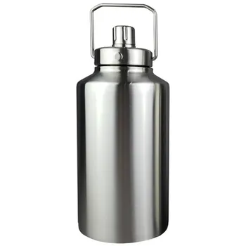 PURPLESEVEN 64 oz No Plastic Double Wall Vacuum Insulated Stainless Steel Water Flask Bottle Beer Keg Thermos Beer Growler