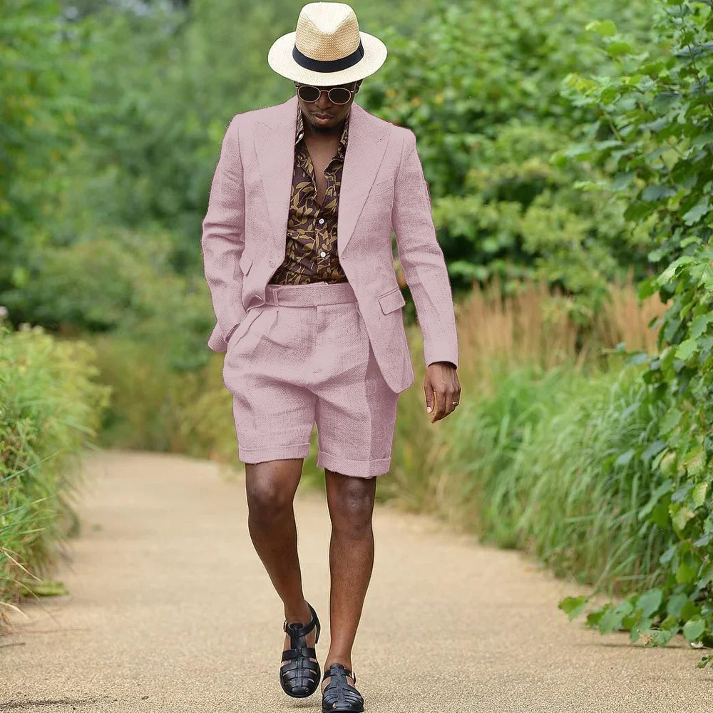 Summer Linen Men Suits Formal Man Cool Comfortable Full Men Suit for Wedding Dresses Blazers Sets 2 Piece Male Suits Shorts