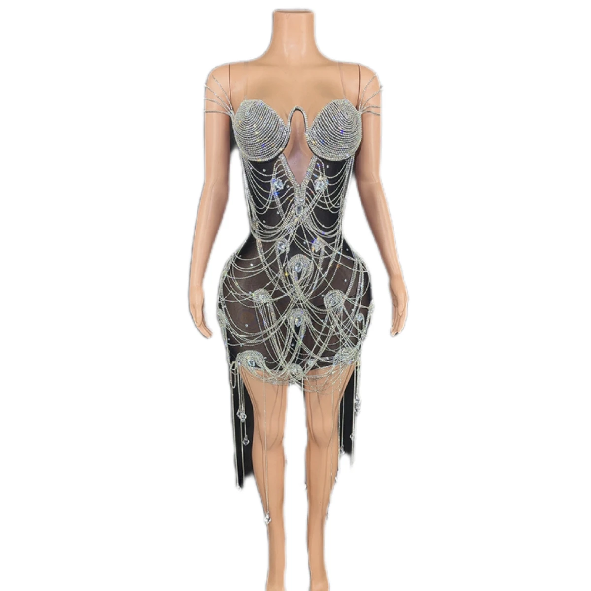 veo3 club dresses Women * Club Dress Bodycon Dress Splice Deep V Neck Party Mini Dresses  Sequin *