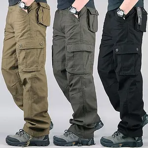 Foreign Trade Trendy Breathable Outdoor Workwear Casual Pants Men's Loose Plain Dyed Straight Multi-Pocket Versatile Long Mid