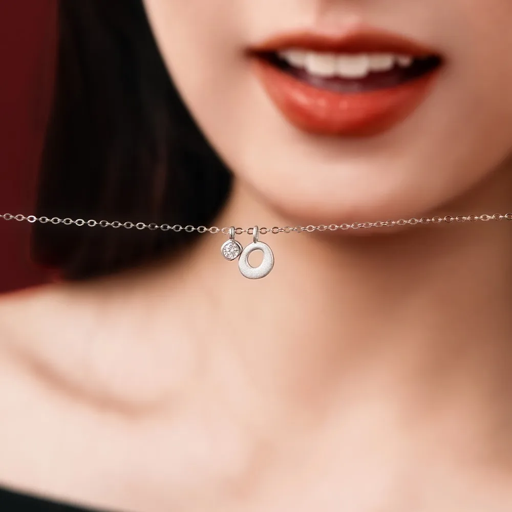 KAKODIY 5A Cubic Zirconia Initial Pendant Necklace Pendant Women's -O- Initial Chain Necklace 2 Colors 45cm New Design detail 3