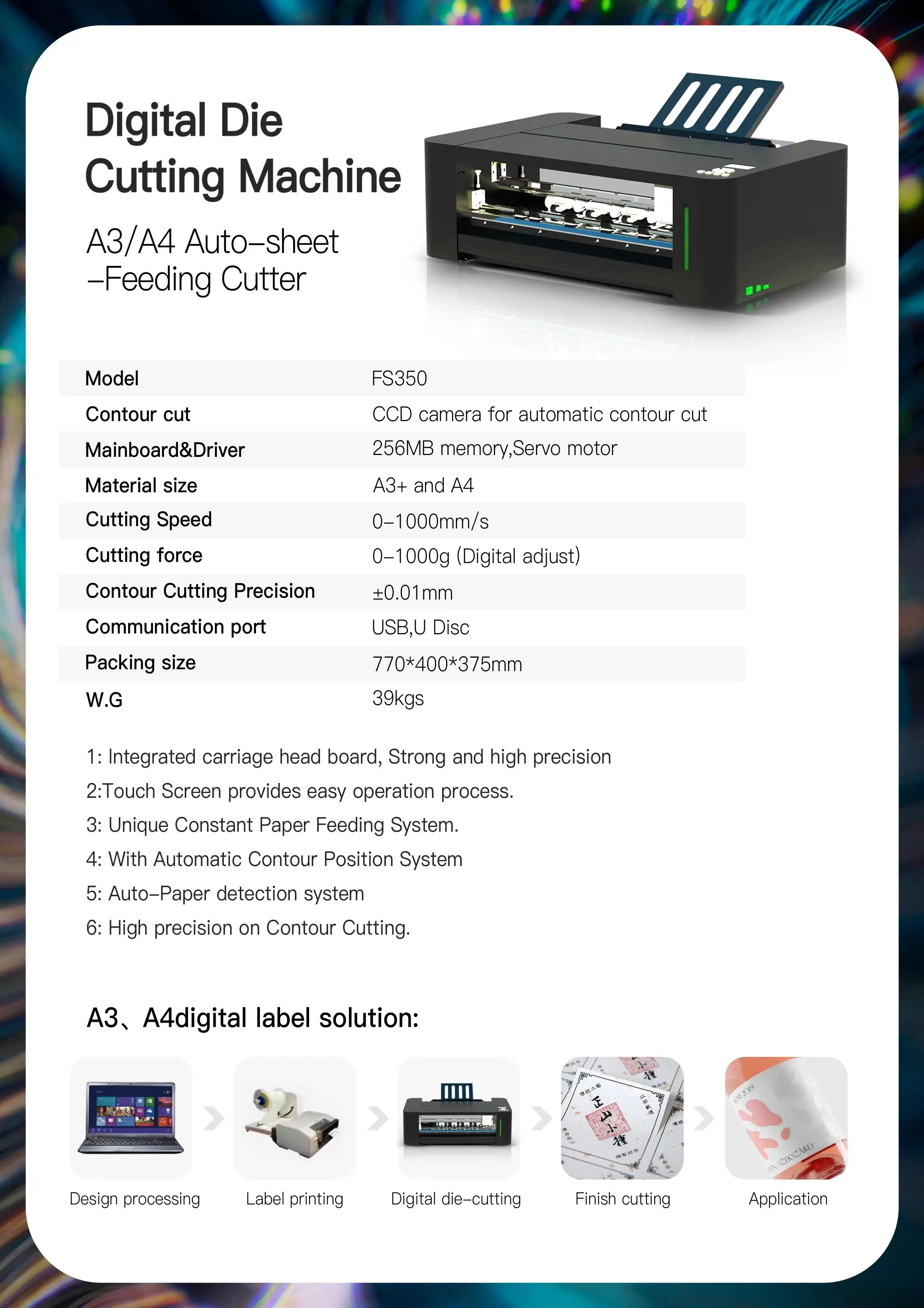 Fully Automatic Self-Adhesive Cutting Advertising Lettering Machine Continuous Paper Feed Edge Inspection Packaged Servo