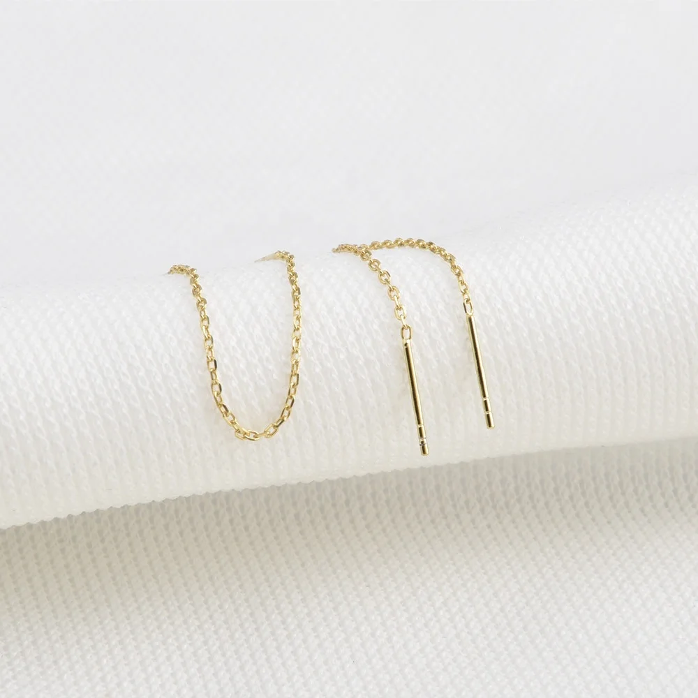 New Trendy 18k Gold Plated Needle Thread Earing 925 Sterling Silver
