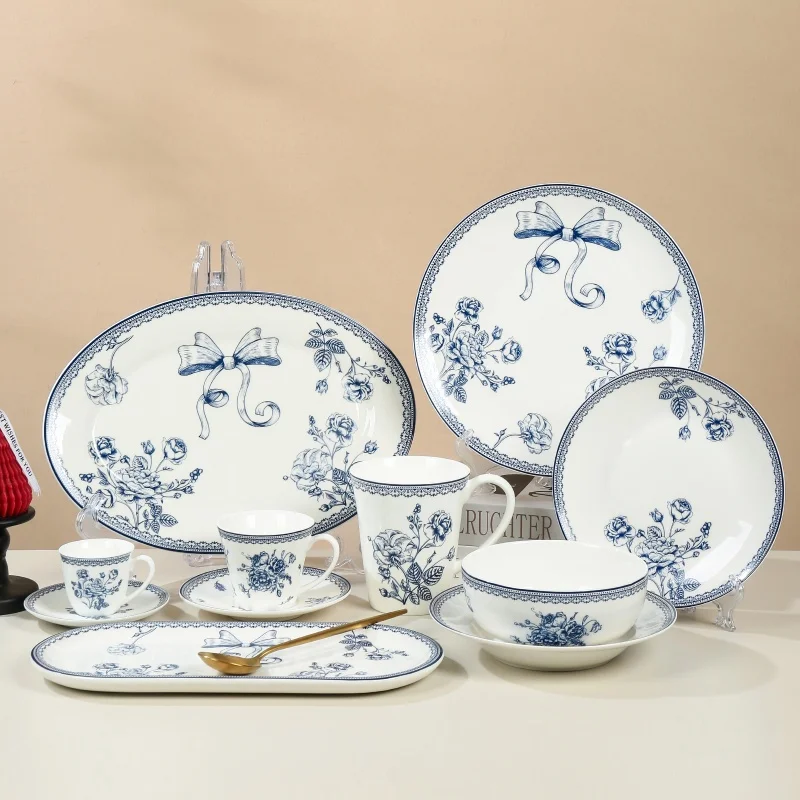 Wholesale Custom Printed Porcelain Plates Sets Dinnerware Luxury Full Set Plates Dinnerware Set for Home