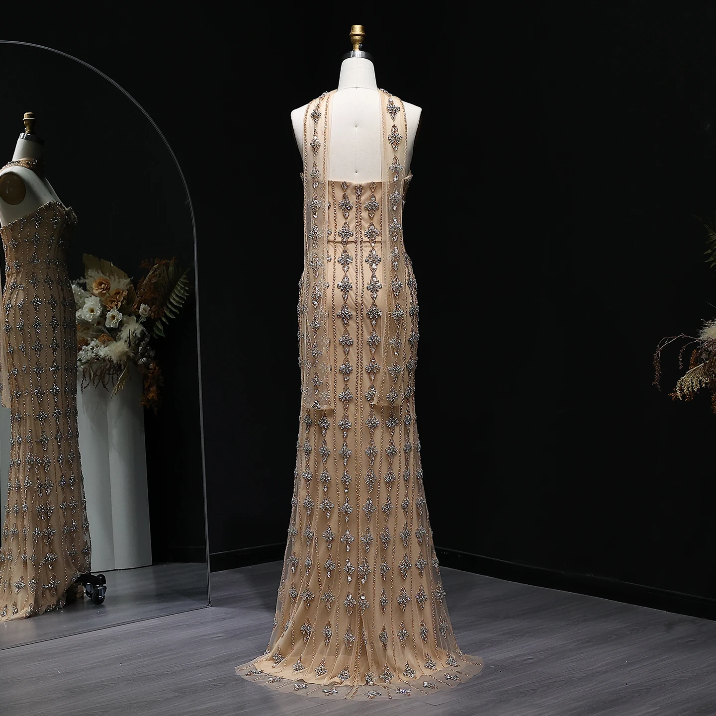 gold dress with scarf Graceful Crystal Yellow Strapless Evening Dress with Scarf XD-009 main image 0