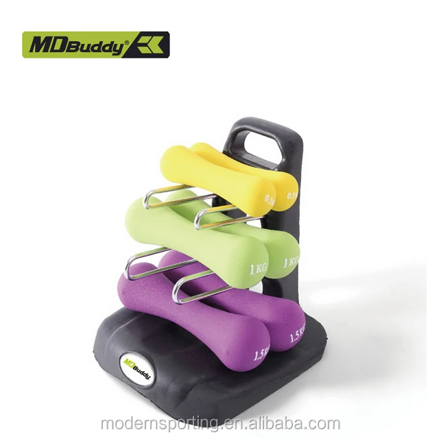 MDBuddy Set of 3 Pairs of Neoprene Dumbbell Set with Stand