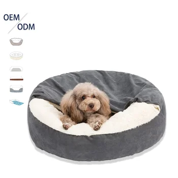 Lynpet Round Dog & Cat Cave Bed With Hooded Fluffy Cover Soft Plush Claming Dog Bed Nonslip Bottom