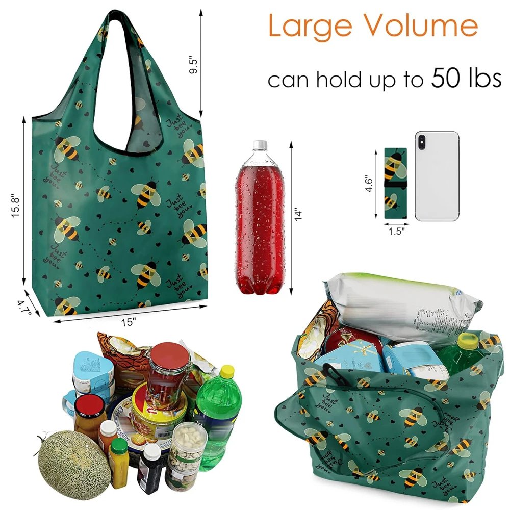 Large Durable Fold up Animal Print Bee butterfly Soft Neoprene Tote Bag