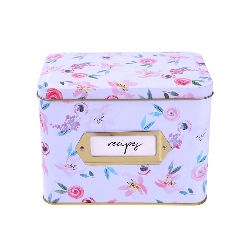 Customized Recipe Tin Box With Hinged Lid And Exquisite Recipe Cards