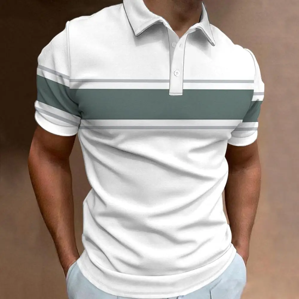 New Men's Polo Shirt Stripe Print Simplemale Clothing Summer Casual ...