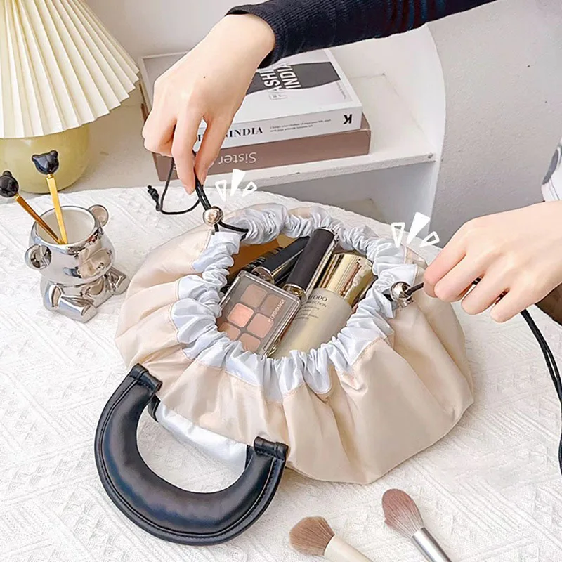 Lazy Drawstring Make up Bag Portable Large Travel Cosmetic Bag Pouch Travel Makeup Pouch Storage Bag Organiser for Women Girl