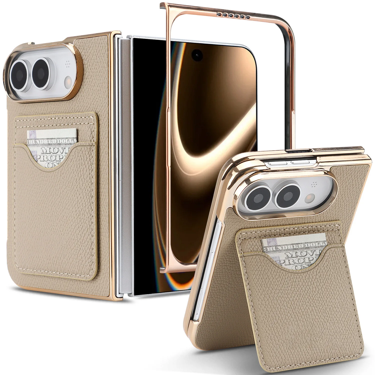 Premium for iPhone Duo Drop Protection Case with Kickstand Feature PU Leather Anti-fingerprint and Long-lasting Color Slim