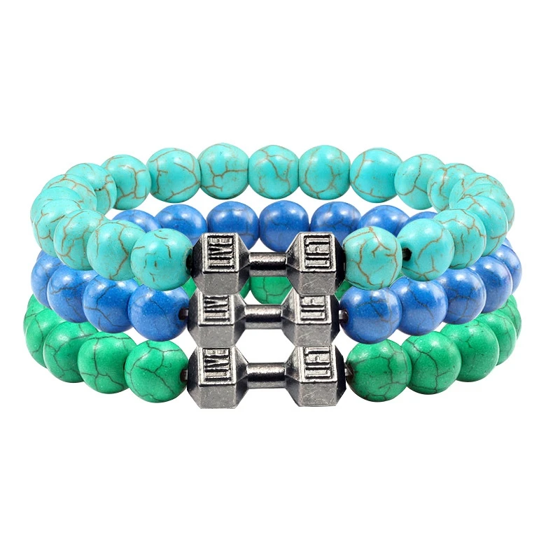 Buy Online Barbell/Dumbbell charm And Onyx Beads Design Bracelet |  jewellery for men | menjewell.com
