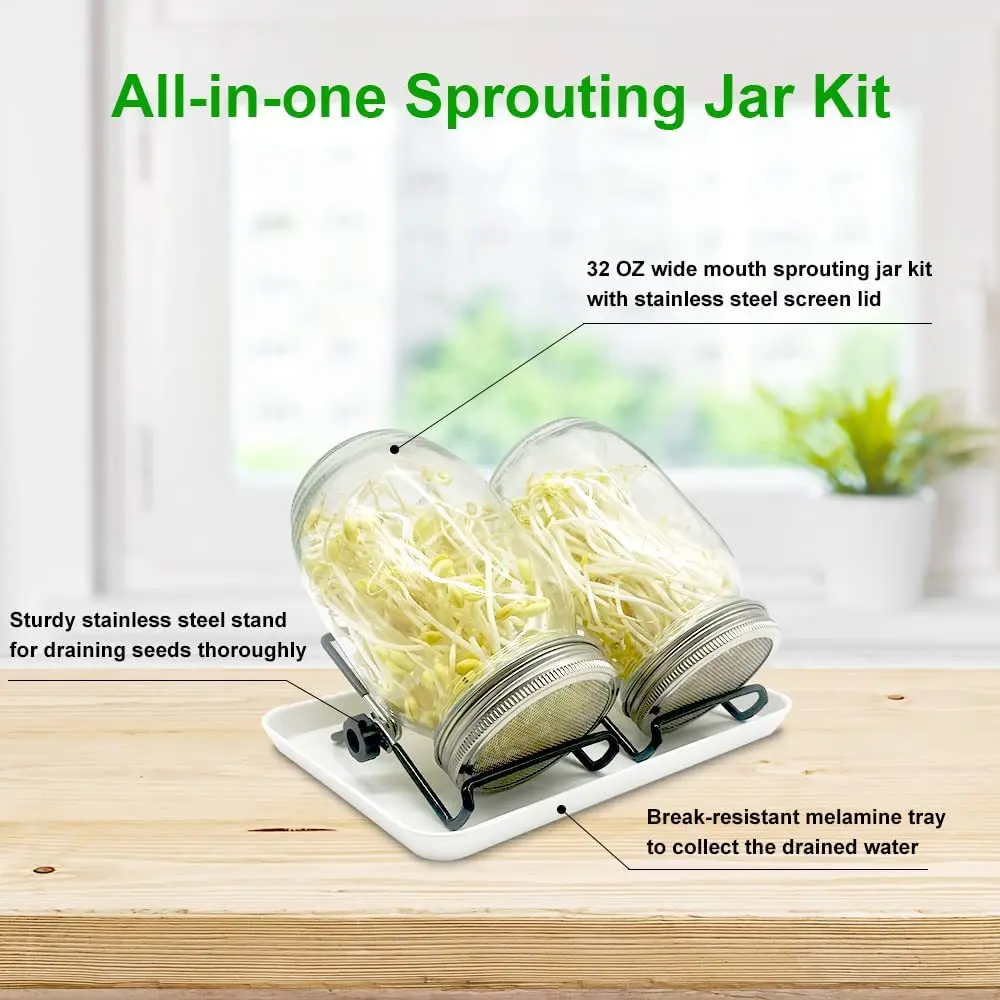 Oz Oz Sprout Maker Seed Sprouting Jar Kit Wide Mouth Mason Jars