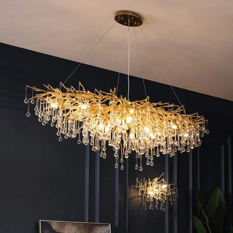 Customizable Luxury Decorative Glass Indoor Lighting Gold Water Drop Crystal Creative Chandelier Pendant Lights